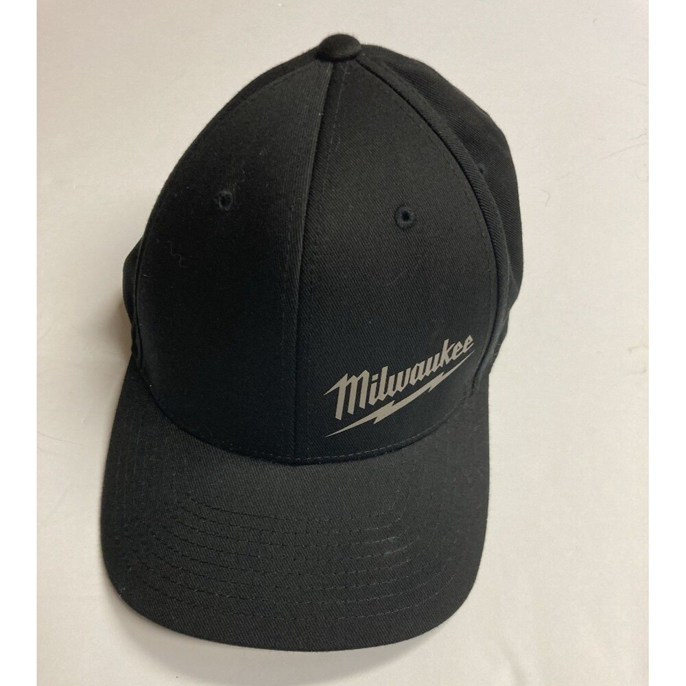 Milwaukee Black Fitted Stretch Baseball Cap L-XL Solid Logo Casual Hat